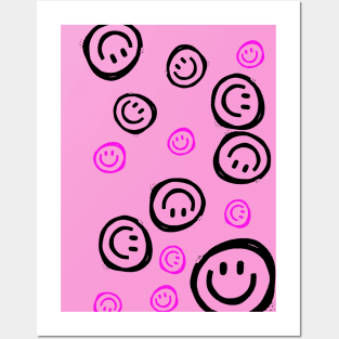 Pink smiley doodle Posters and Art